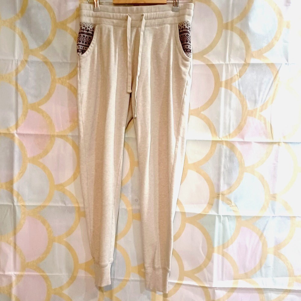 Aerie Fleece Joggers Women's Small Oatmeal Heather Knit Trim Pockets Loungewear
